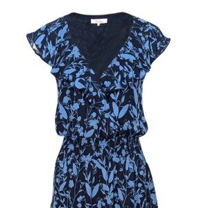 Parker Navy & blue Floral Asymmetrical Midi